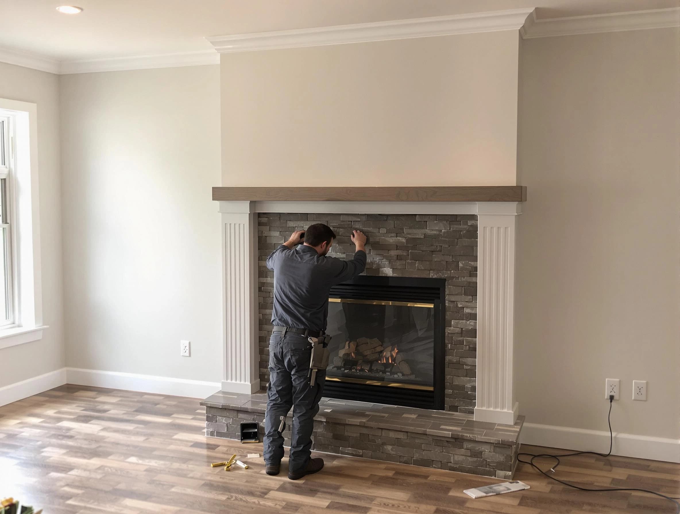 Glendale Chimney Sweep finishing a custom fireplace install in Glendale, CO
