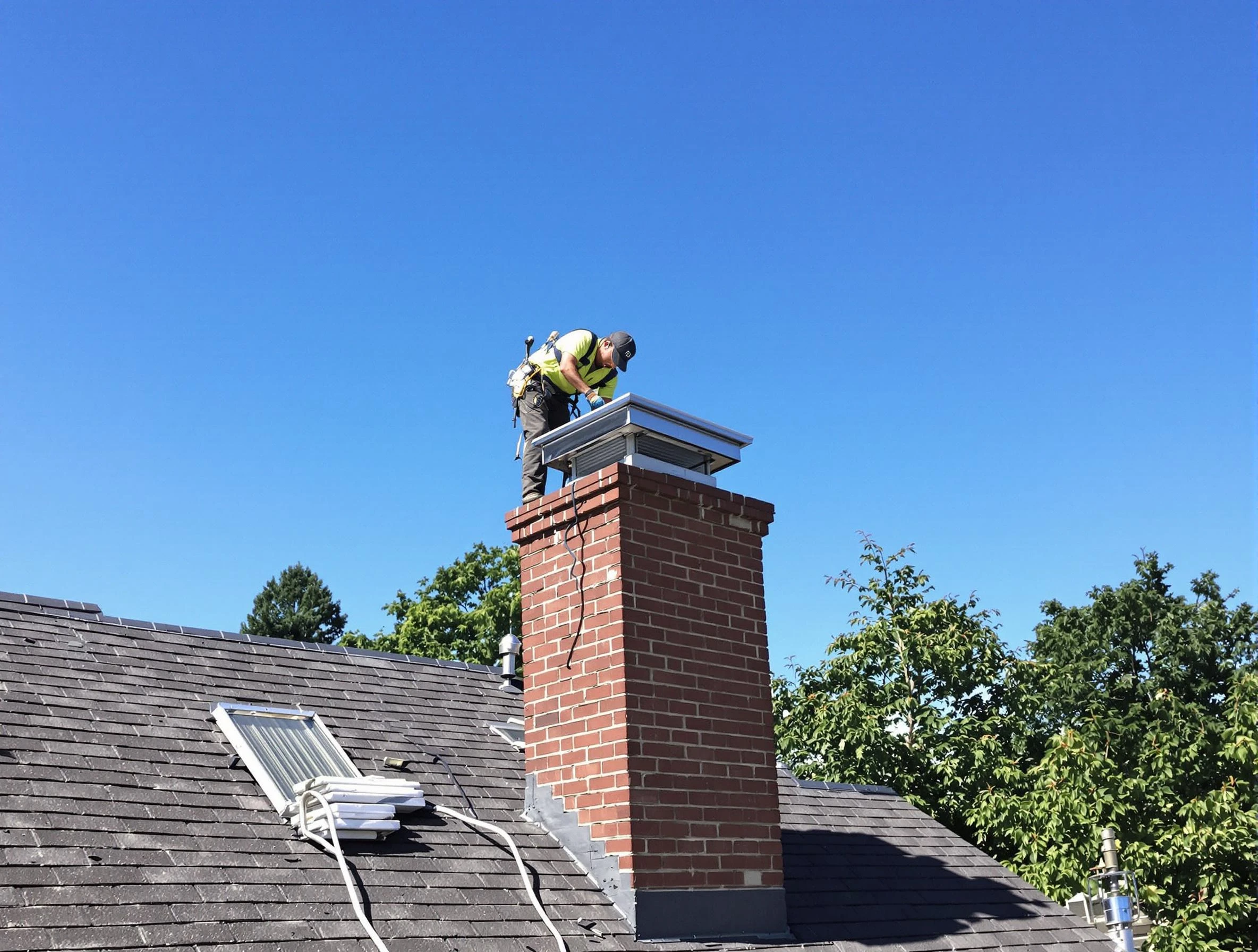 Glendale Chimney Sweep technician measuring a chimney cap in Glendale, CO