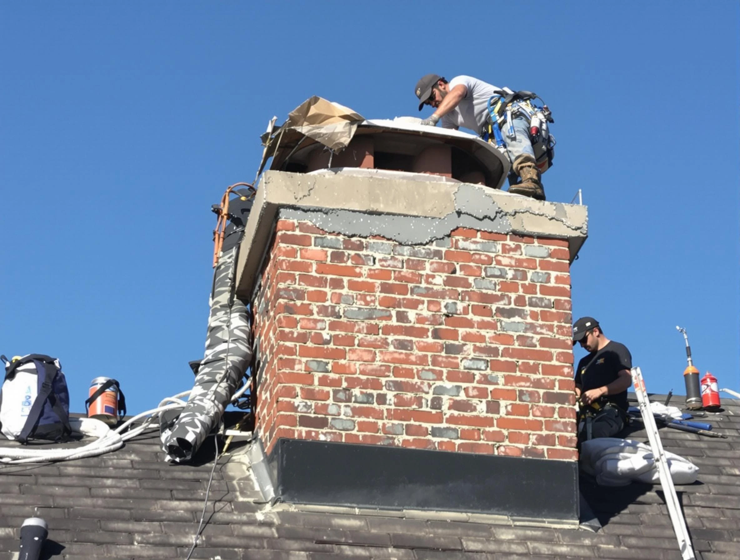 Glendale Chimney Sweep installing a custom chimney crown in Glendale, CO