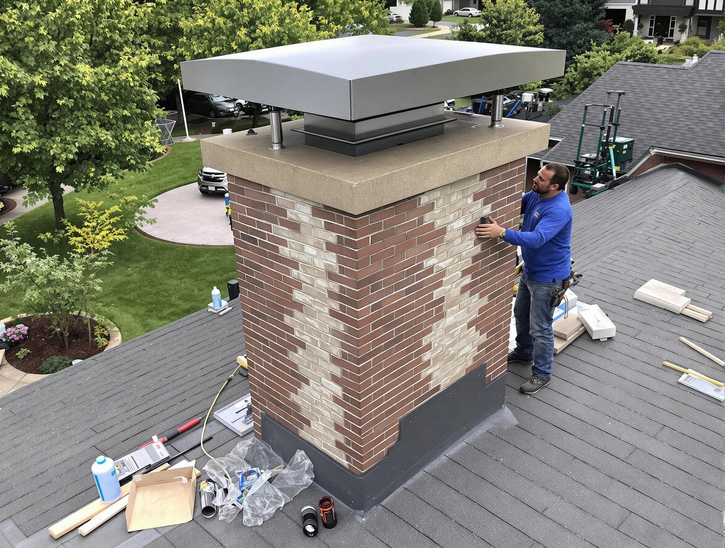 Glendale Chimney Sweep team working on a custom chimney remodel in Glendale, CO