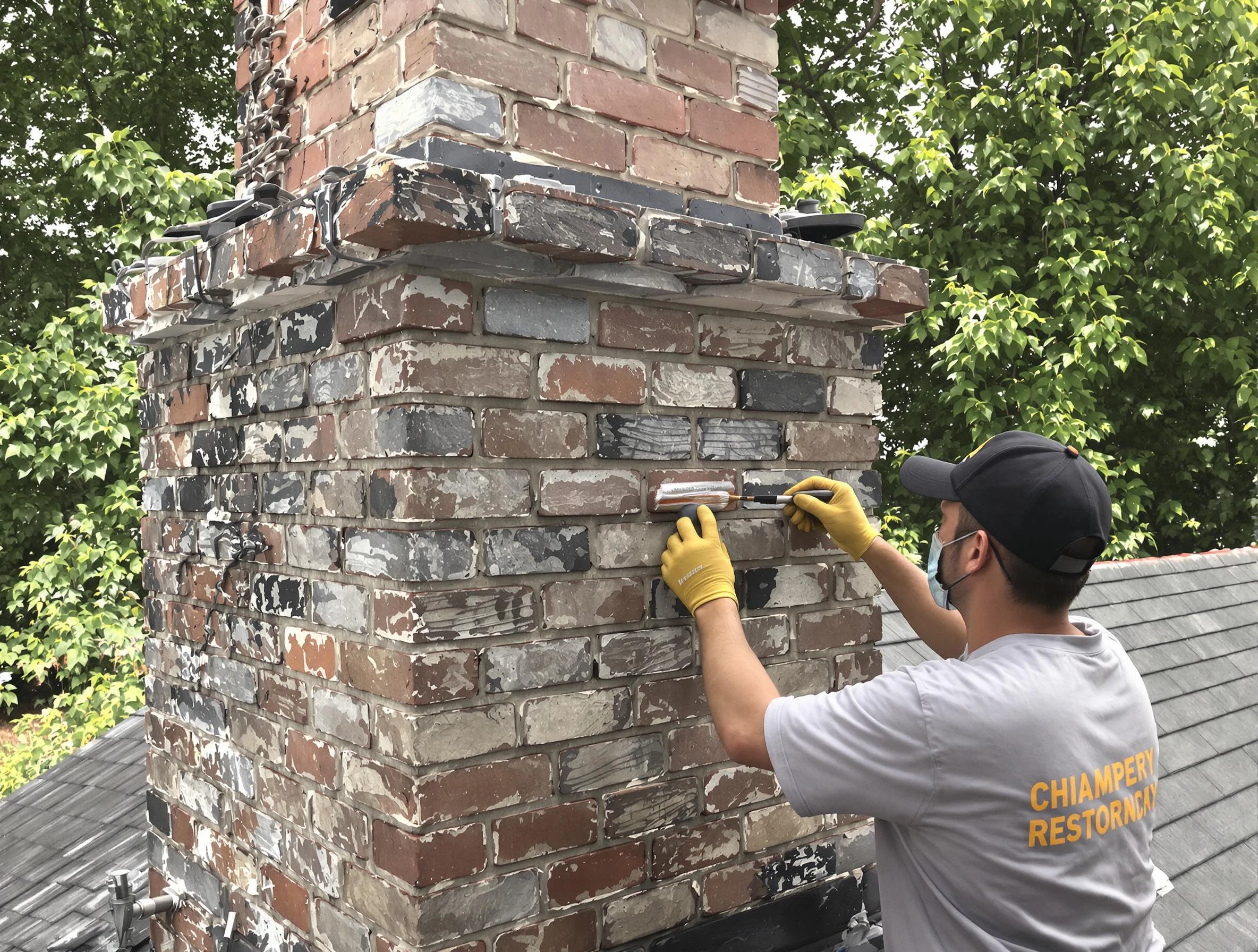 In-progress chimney restoration by Glendale Chimney Sweep in Glendale, CO
